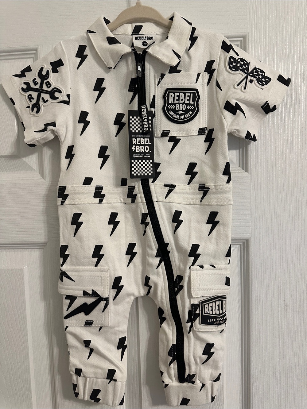 Rebel Bro Black & White Lightning jumpsuit for Kids